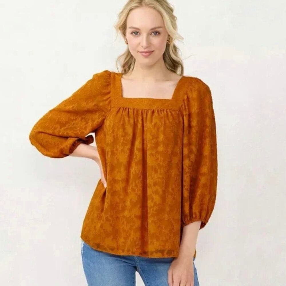 Lauren Conrad Women's Square Neck Textured Peasant Top Blouse Size XXL